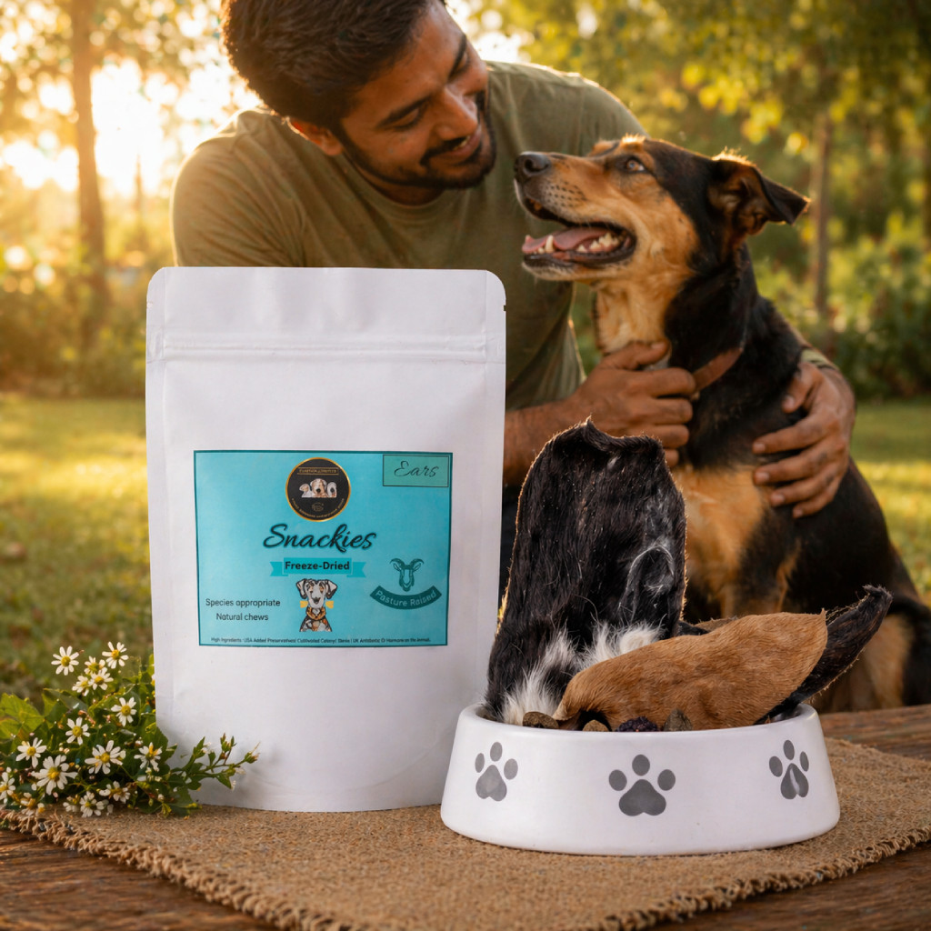Freeze-Dried Goat Ears 5 A natural, single-protein chew designed for dental health, digestion, and sensitive dogs